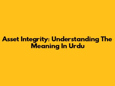Asset Integrity: Understanding The Meaning In Urdu