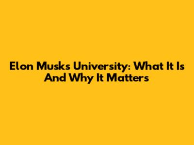 Elon Musk's University: What It Is And Why It Matters