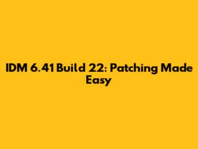 IDM 6.41 Build 22: Patching Made Easy