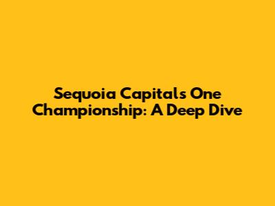 Sequoia Capital's One Championship: A Deep Dive