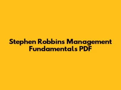 Stephen Robbins Management Fundamentals PDF