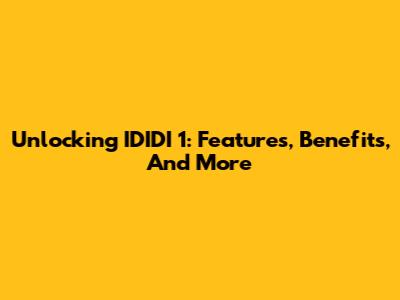 Unlocking IDIDI 1: Features, Benefits, And More