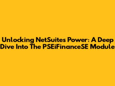 Unlocking NetSuite's Power: A Deep Dive Into The PSEiFinanceSE Module